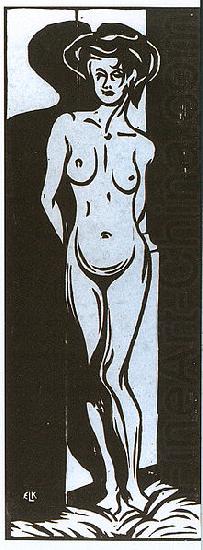 Nude young woman in front of a oven - Woodcut - Museumslandschaft Hessen, Kassel, Ernst Ludwig Kirchner